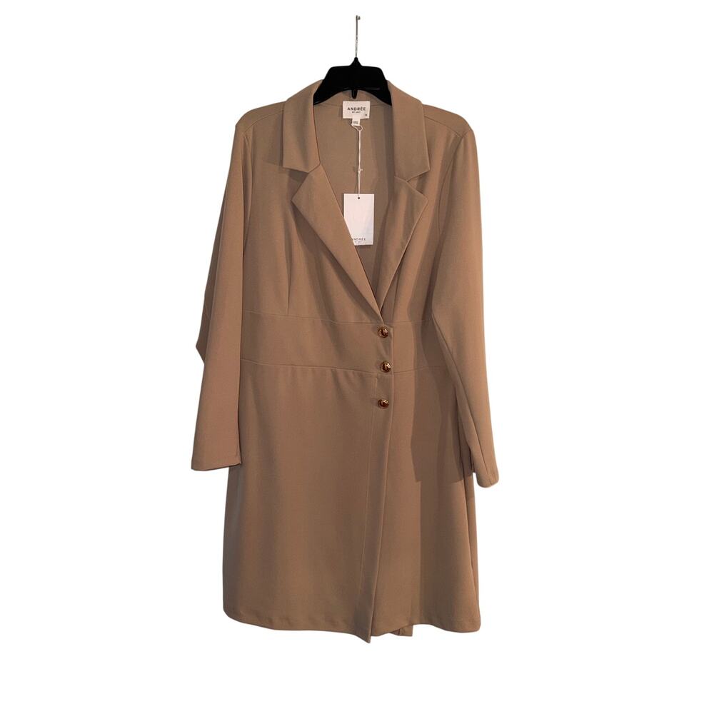 Andree by Unit 1X Latte Blazer Dress Gold Button Long Sleeve NWT Plus Size